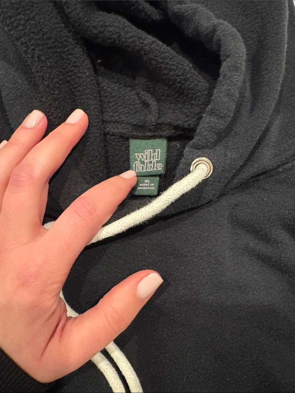 wild fable Black Hoodie with White Drawcords - Picture 2 of 2